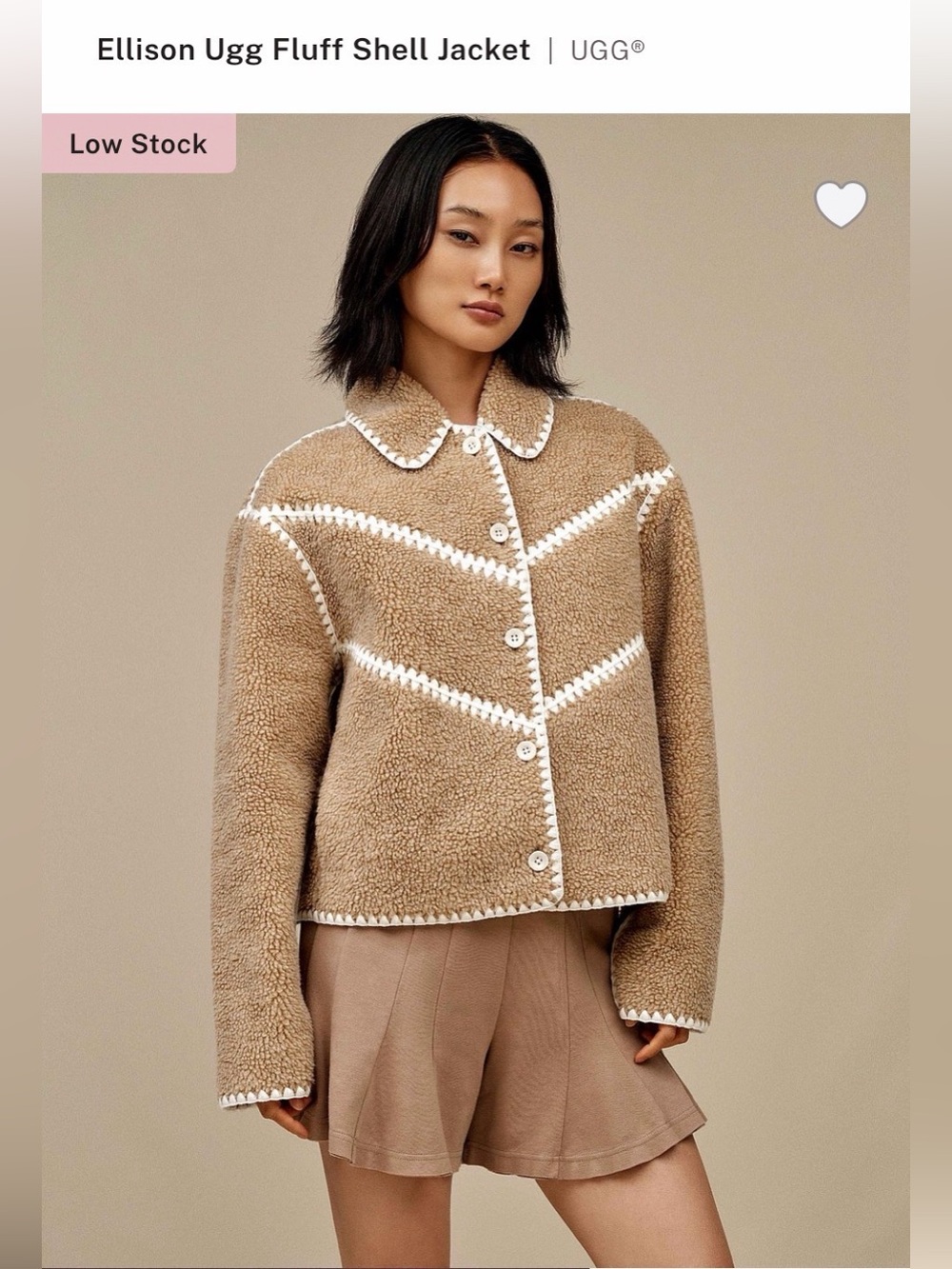 UGG Tan Teddy Sherpa Jacket with White Trim